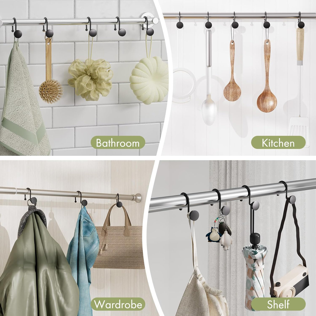 12 Pieces, Metal, Shower Curtain Rings, Modern Decorative Design